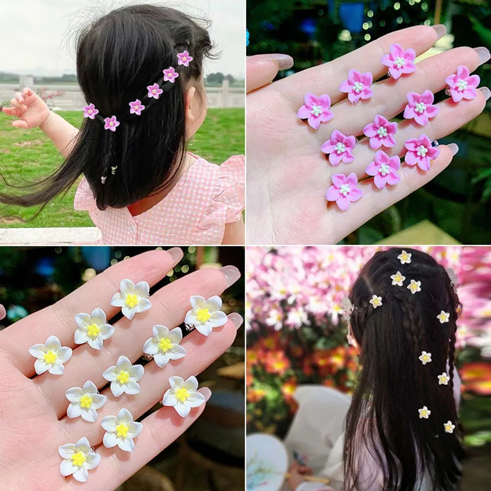 Sweet 10pcs/set  Hair Accessories Girl Korean style Soft Ceramics Small Hairpins Flower Hair Clips Hair Claws