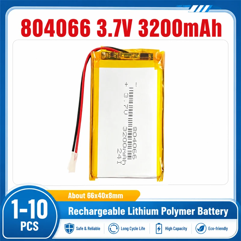 804066 3.7V 3200mAh Rechargeable Lithium Polymer Battery for Tablet Pc Speaker Camera Recorder Batteries