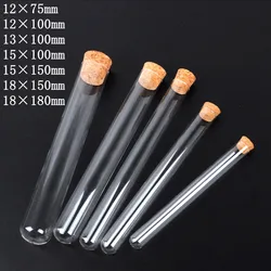 20pcs/lot DIA 12mm 13mm 15mm 18mm Clear Lab Glass Test Tube with Cork Stoppers Round Bottom Tube Container Laboratory Supplies