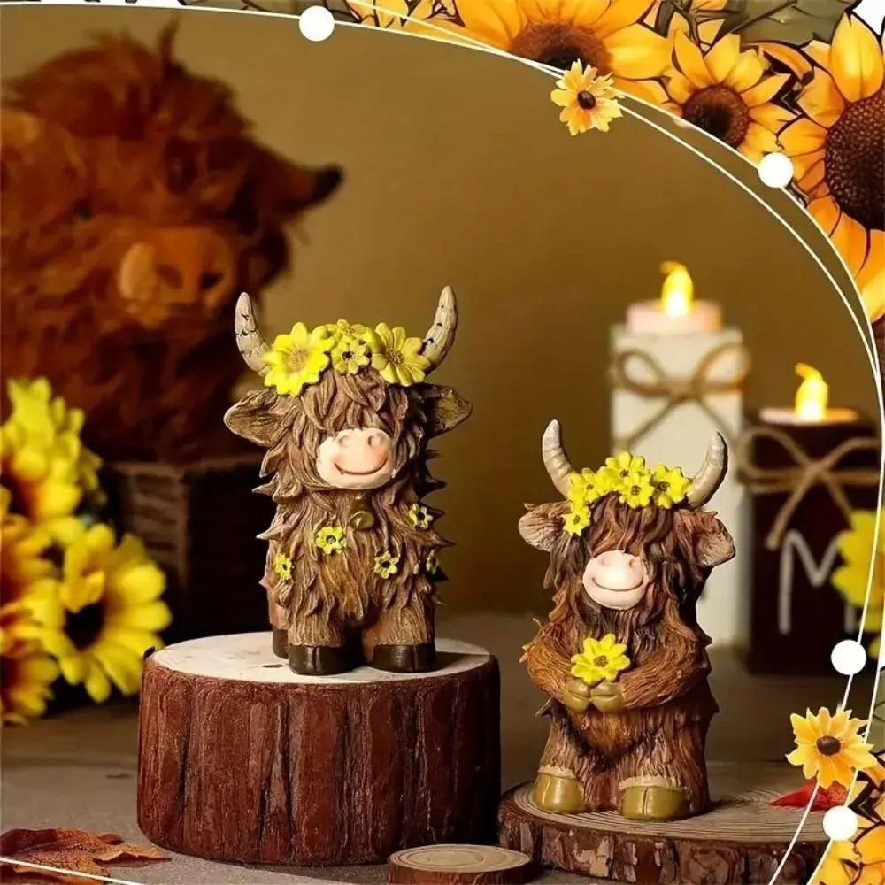 

Funny Resin Highland Cow Statue Decorative Realistic Cow Figurine Cute Animal Sculpture Ornament Bonsai