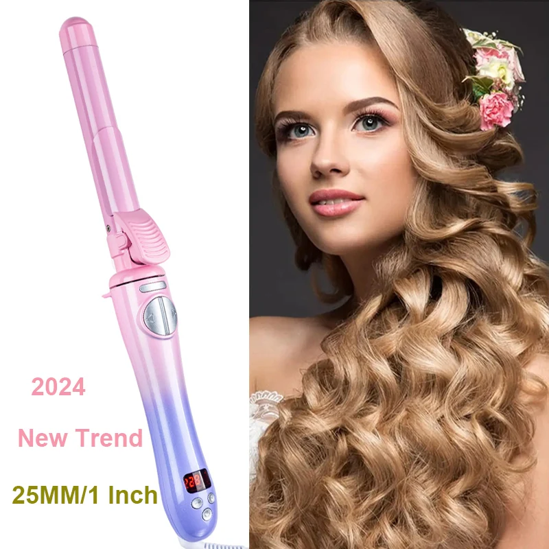 

25mm Full Automatic Rotating Curling Iron 2024 Hair Curling Wand Professional Ceramic Auto Hair Curler Lcd Curling Iron Styler