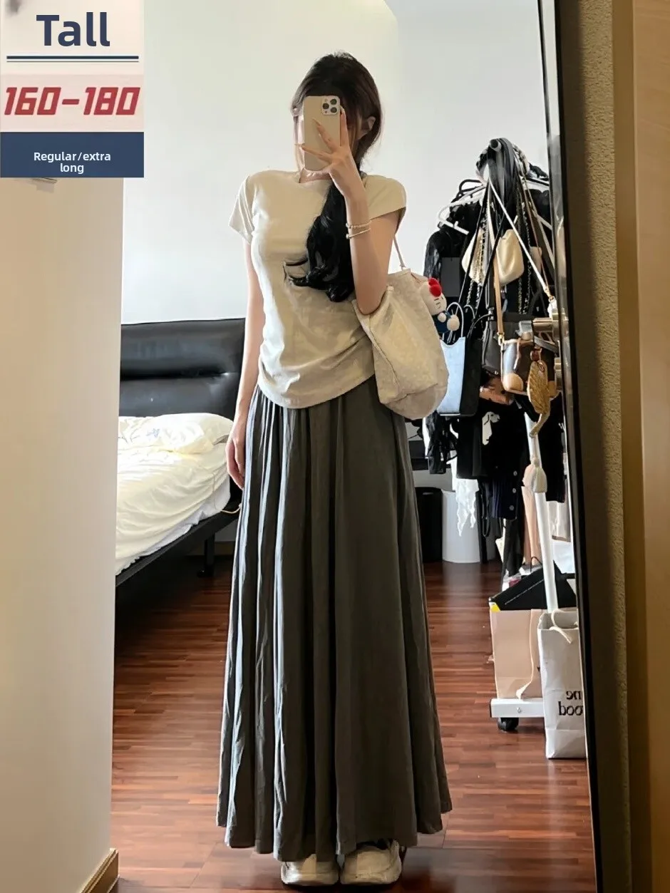 

Юбка-миди с эффектом похудения из модала, удлиненная, с высокой талией, А-силуэт, в корейском стиле, для повседневной носки