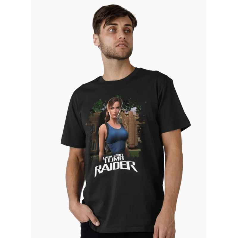 

80s Retro video game Tomb Raider 0401 Lara Croft Gift t shirt for men 100% cotton printed Graphic Clothes All size Tops S-6XL