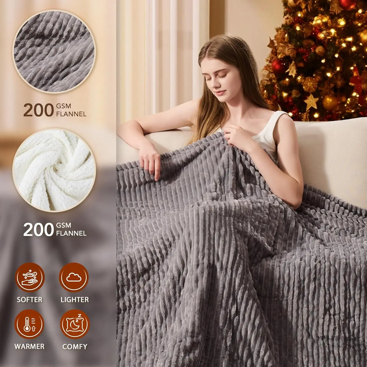 Queen Size Electric Heated Blanket - 84x90 Dual Control, 10 Heat Levels, Auto-Off Timer & Overheat Protection