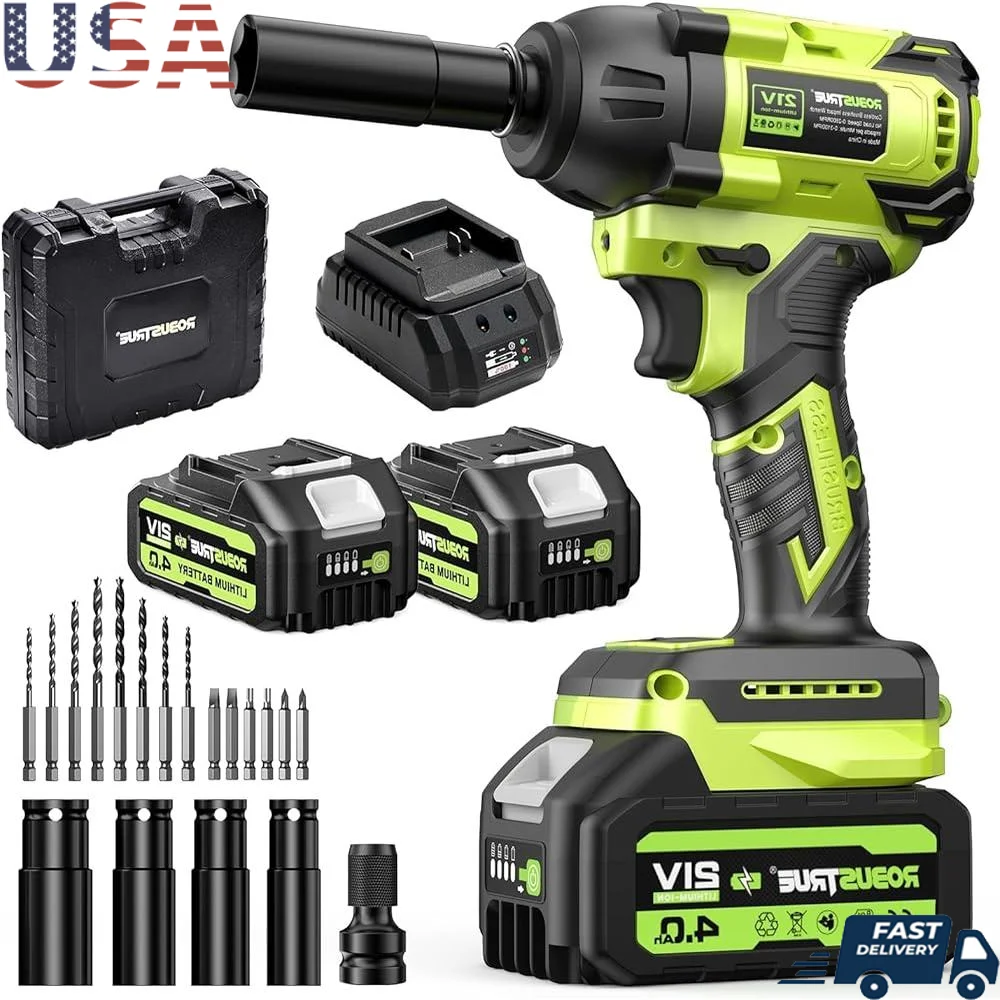 

Cordless Impact Wrench 406ft-lbs 550Nm Brushless 1/2 Inch High Torque 2800RPM 2x 4.0Ah Battery Charger LED Light Auto-Stop Mode