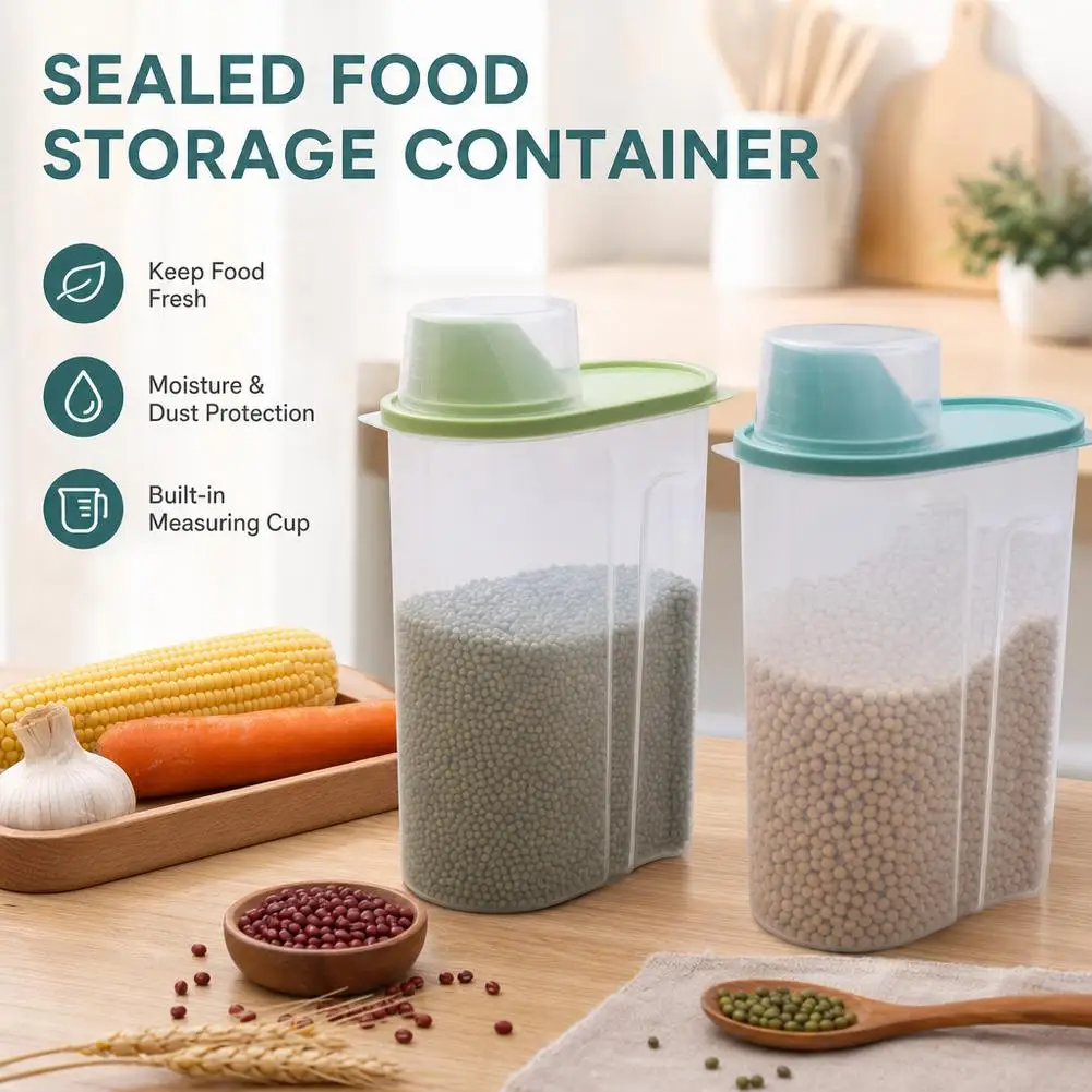 Dry Goods Airtight Container Rice Bucket Grain Storage Container With Measuring Cup Food Storage Box 1.9L/2.5L
