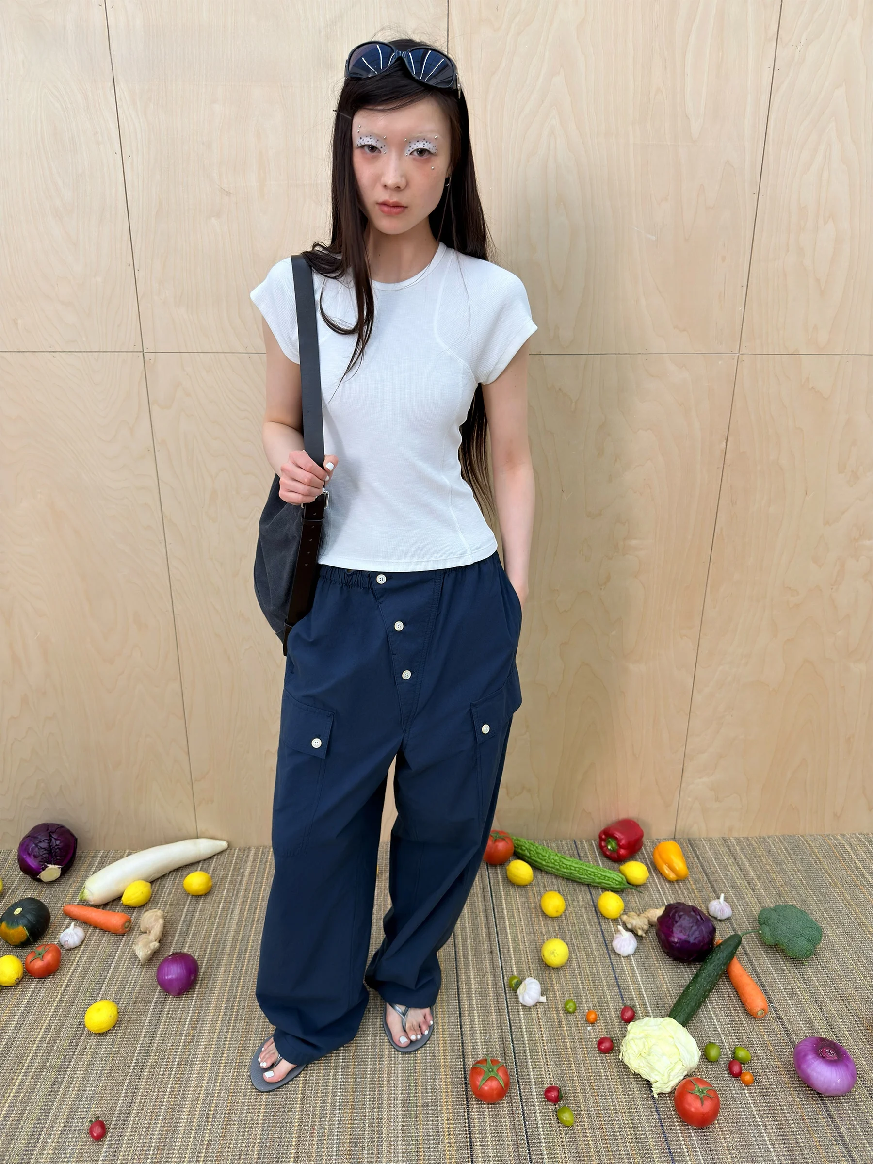 

Vermo Textured Ribbed Slim Fit Short Sleeve T-Shirt Elastic Casual Style round Neck Cotton Blend Ladies Top