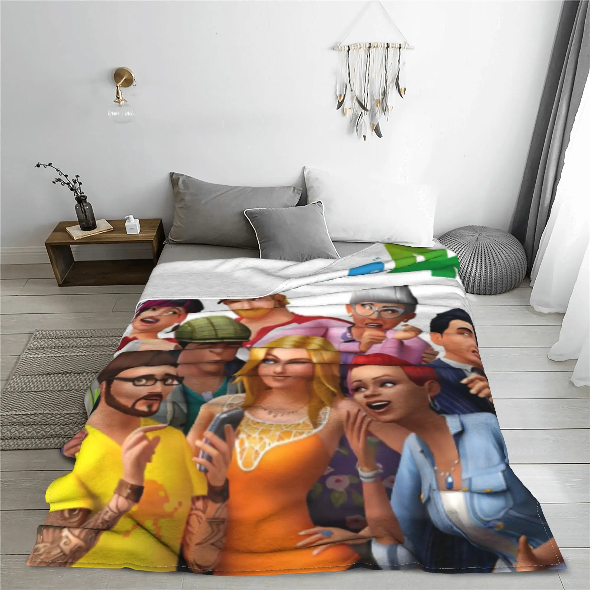 Sims 4 Plumbob Video Game Flannel Throw Blanket Plumbob Cartoon Blanket Sofa Office Ultra-Soft Plush Thin Quilt Multi-function