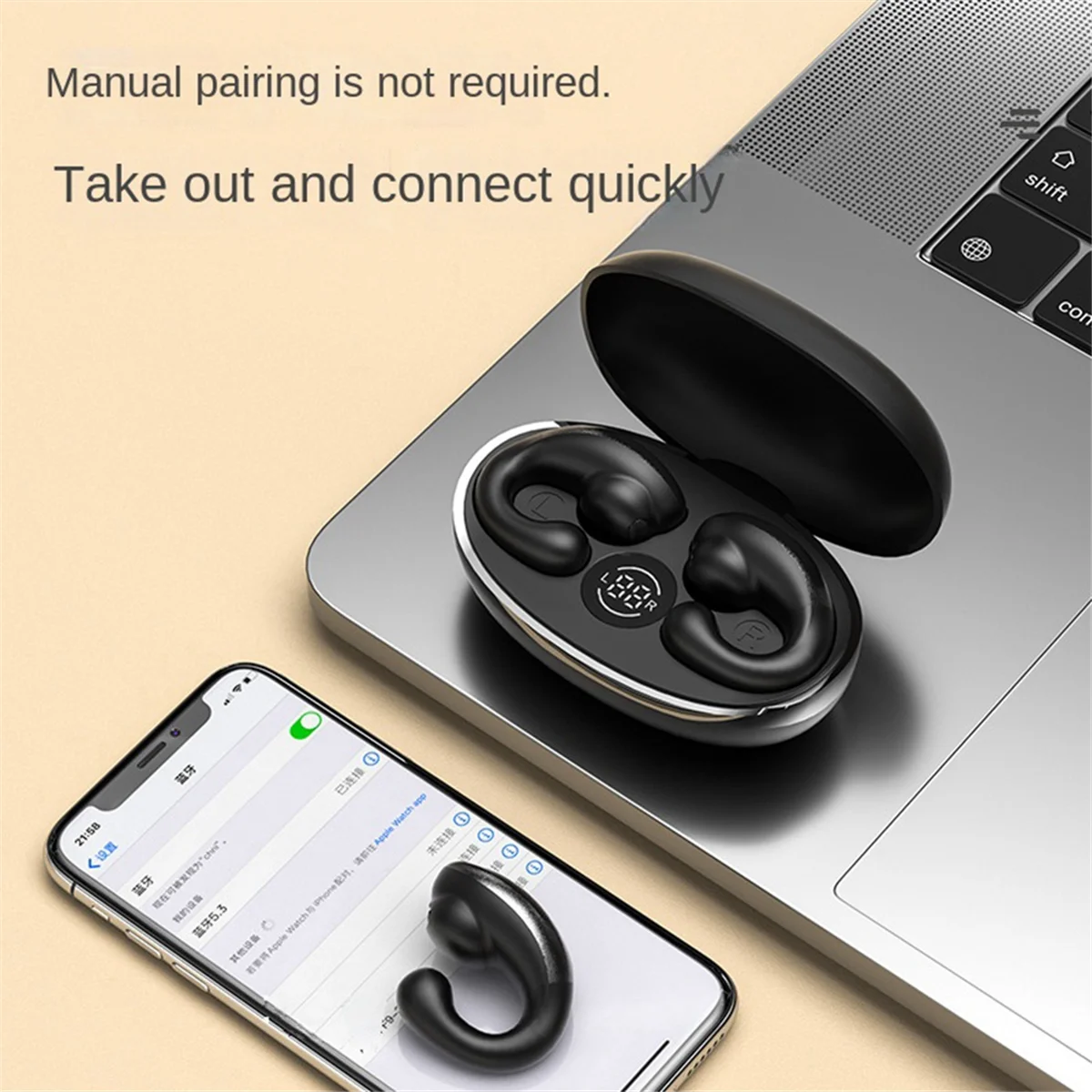 Wireless Headphones Ear Clip Conduction Bluetooth Headset Headphones Works on Smartphones Music Headset White