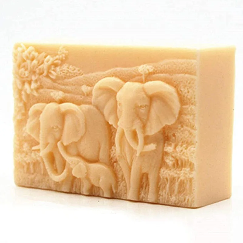 1 Pcs Elephant Family Silicone Soap Molds Animal Bar Soap Making Molds Square Soap Mould for Baby Shower