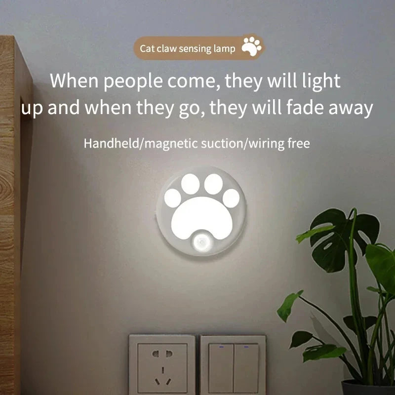 Motion Sensor LED Night Light Cat Paw Wall Lamp Rechargeable Bedroom Bedside Sensor Light Room Decor Lighting Lamps Mood Light