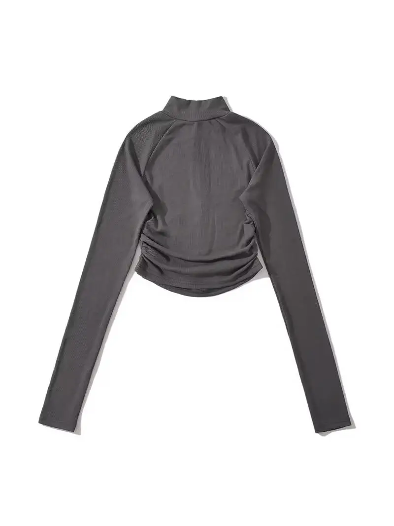 เสื้อสเวตเตอร์ผู้หญิงสำหรับฤดูใบไม้ร่วงและฤดูหนาว สไตล์สตรีท แขนยาว คอสูง ทรงเข้ารูป ใส่เป็นชุดกีฬาหรือใส่เป็นเสื้อตัวในได้