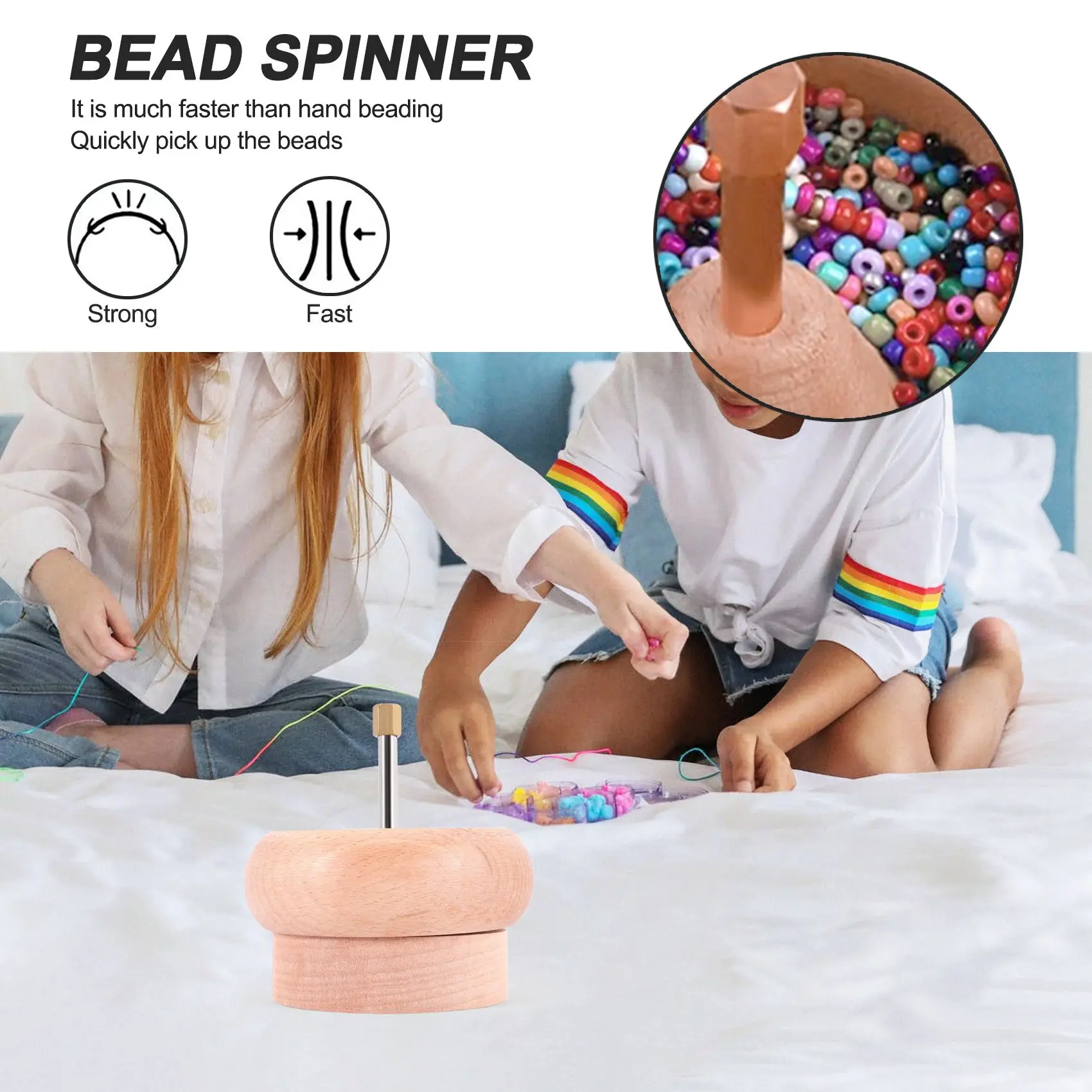 DIY Making Bead Spinner Holder Gem Workshop Wooden Crafting Project Stringing with Big Eye Needle Gifts HOT