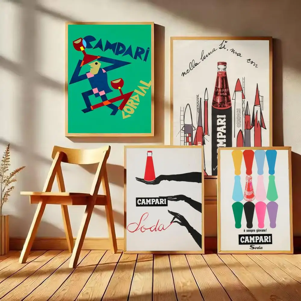 Póster de pintura vintage de C-Campari Soda, adhesivo artístico autoadhesivo, pegatina de papel impermeable, decoración de pared para cafetería, bar, regalo