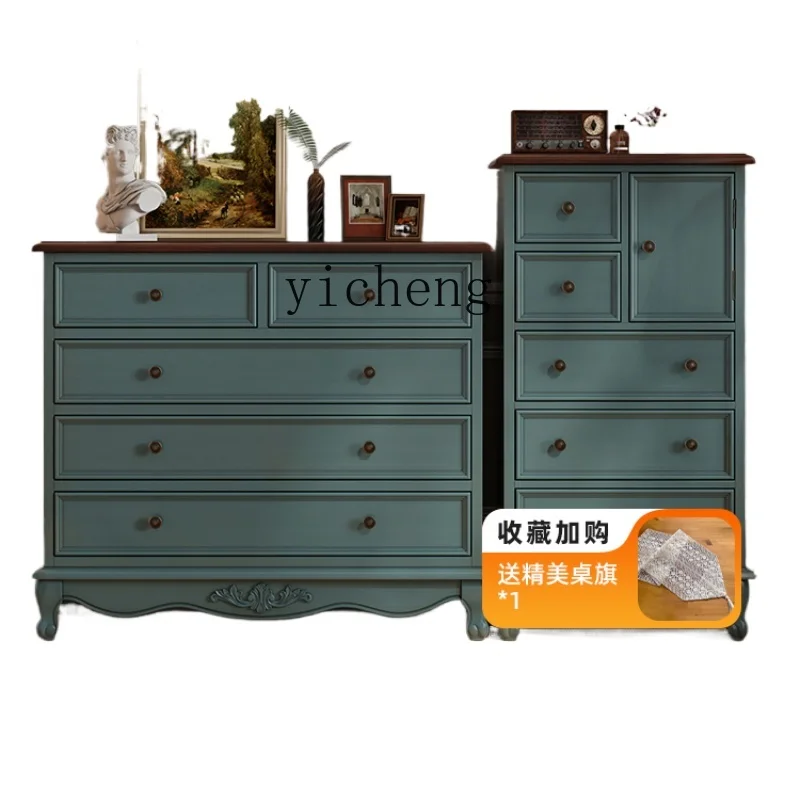 

ZK Chest of Drawers Solid Wood Retro Living Room Wall Five Bucket Storage Cabinet Bedroom Tailstock Storage Five-Bucket Cabinet