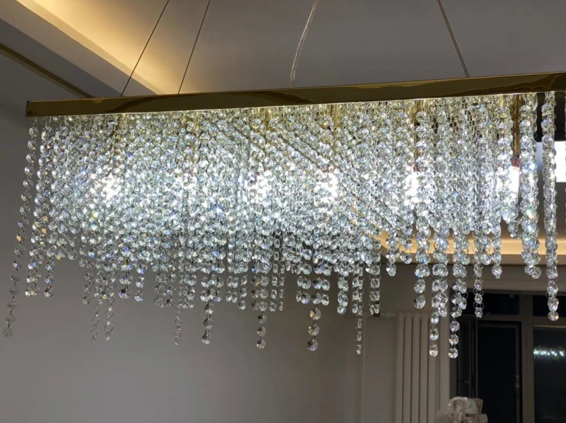 Modern Restaurant Chandelier Rectangular Crystal Bar Decoration Lighting Luxury Simple Hotel Engineering Custom Crystal Lamp