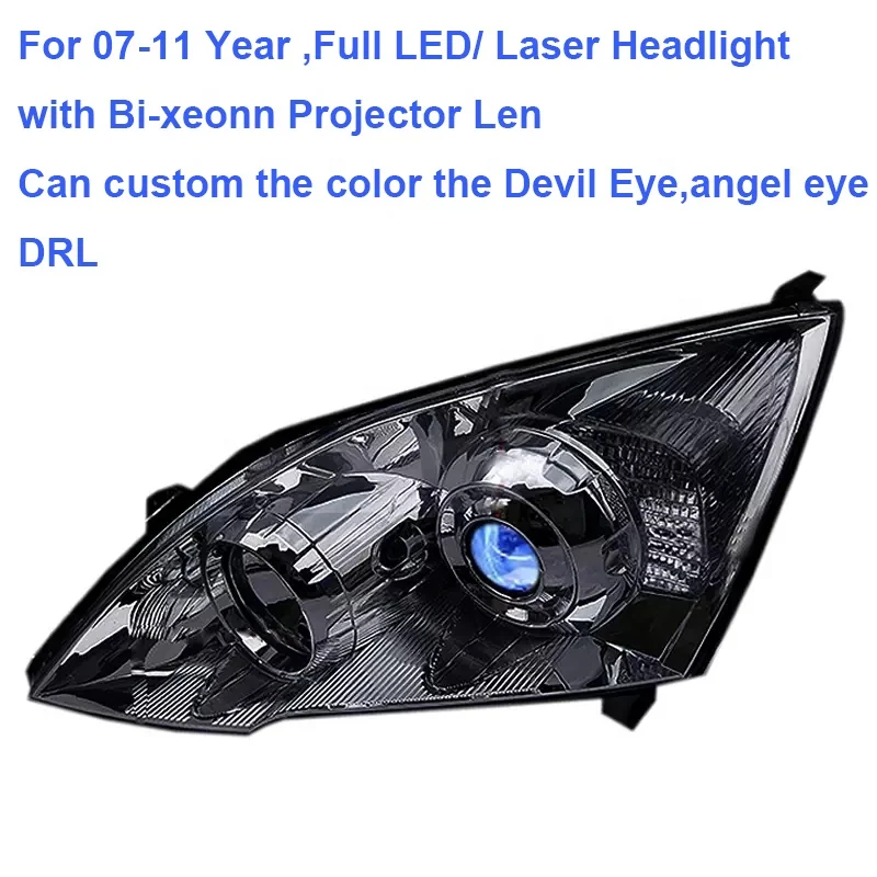 For Honda CRV Full LED Headlight Custom Devil Eye Angel Daytime Running Light Angel Eye Front Lamp Assembly 2007 To 2011 Year