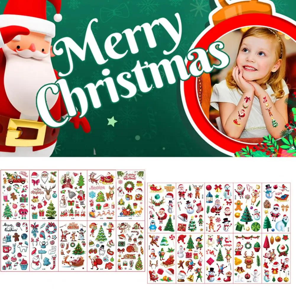 

10Pcs Christmas Tattoo Stickers Santa Claus Snowman Elk Christmas Tree Stickers Temporary Tattoos Xmas Kids Christmas Tattoos