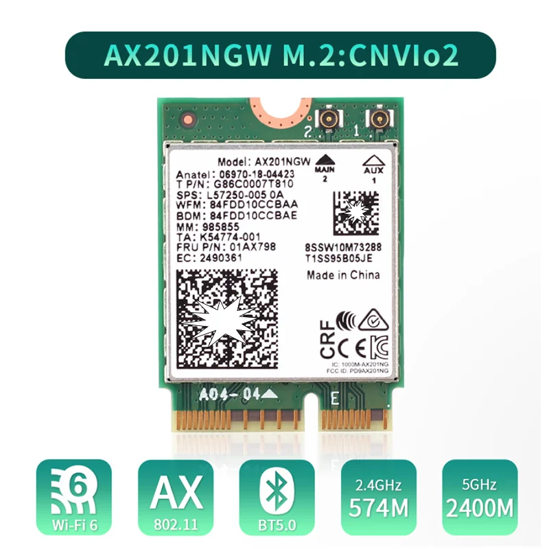 AX201NGW AX201 per scheda WIFI 201NGW Adattatore Bluetooth wireless Bluetooth 5.0-Dual Band, rete Wi-Fi 6 Gigabit 2400M