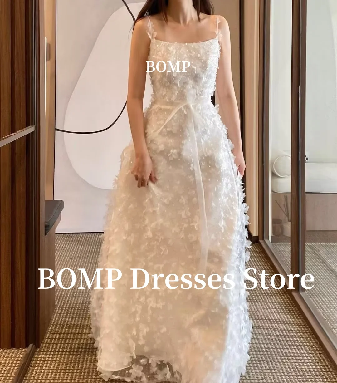 BOMP Flowers Applique Evening Dresses Princess Spaghetti Strap Wedding Photo shoot Prom Gowns Customized 웨딩드레스 image 5