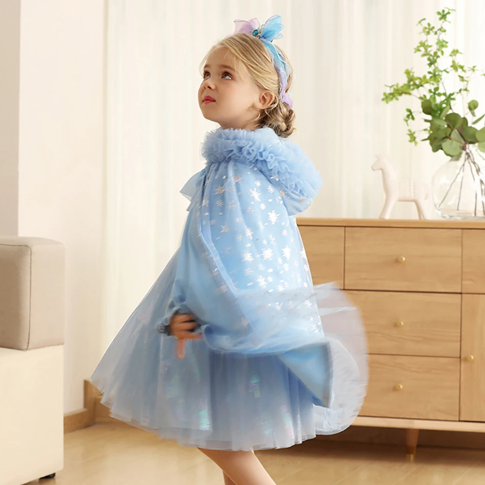 Winter Autumn Kids Princess Cosplay Cloak Clothes Costumes Girl Elsa Shawl Child Christmas Carnival Ball Cape Halloween Dress Up