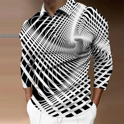 Funny Optical Illusions Pattern Polo Shirt Fashion Autumn Long Sleeve Button 3D Printed Polo T Shirt Loose Streetwear Mens Tops