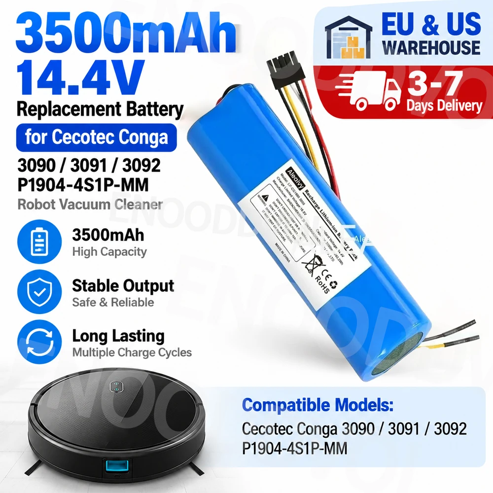 3500mAh 14.4V Replacement Battery for Cecotec Conga 3090 3091 3092 P1904-4S1P-MM Robot Vacuum Cleaner Li-ion Battery