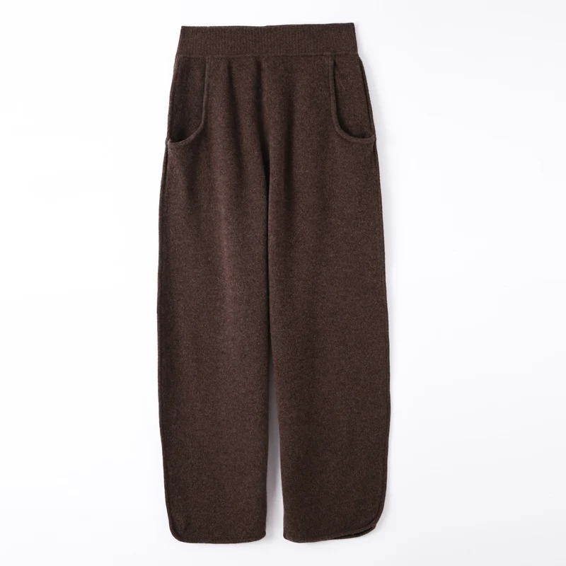 Pantaloni a gamba larga da donna in pura lana 100% pantaloni larghi e alla moda a gamba larga in Cashmere lavorati a maglia a nove punti nuovi