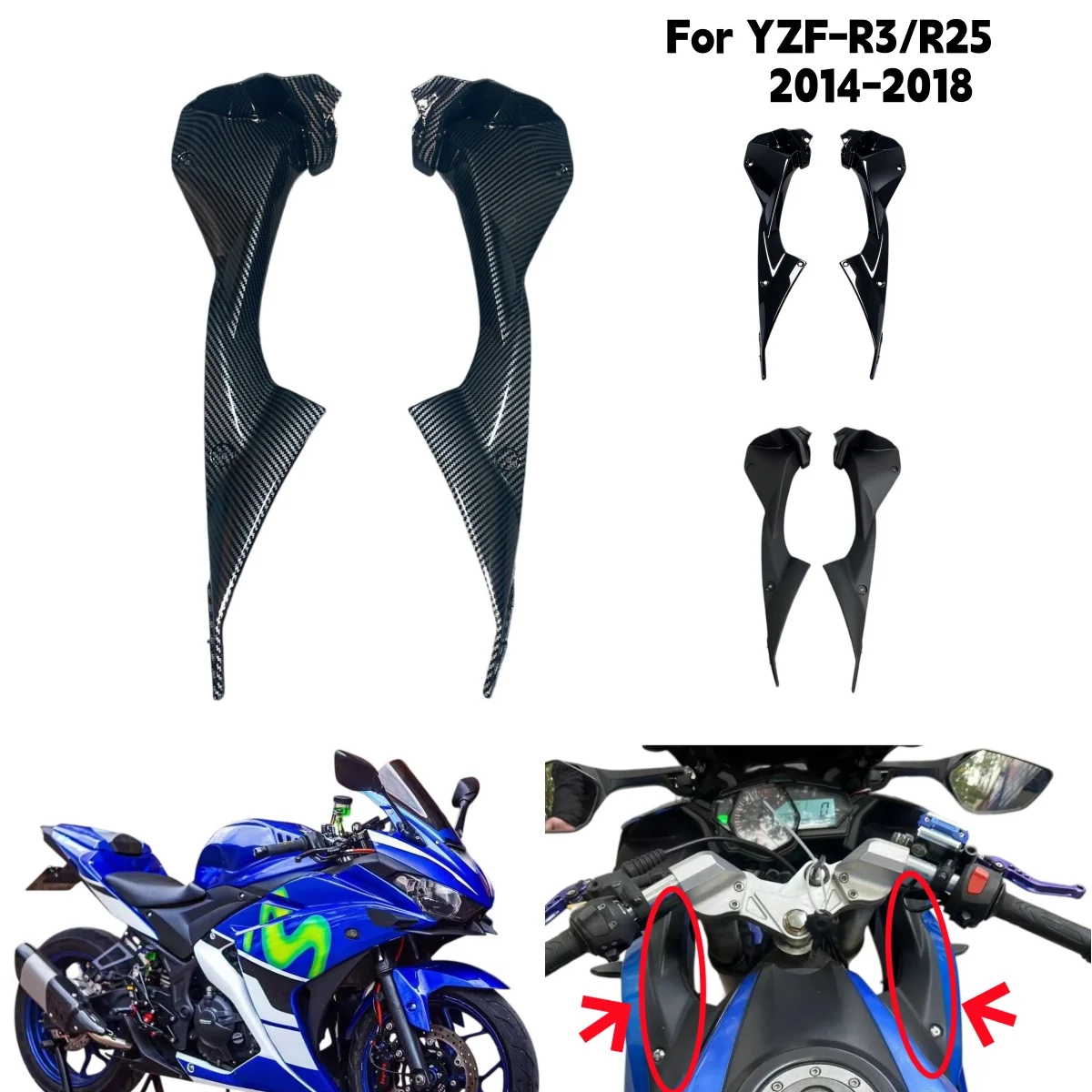 For Yamaha YZF R3 YZF R25 2014 2015 2017 2017 2018 Motorcycle Ram Air Duct Tubes Fairing Front Dashboard Dash Side Air Duct Kit