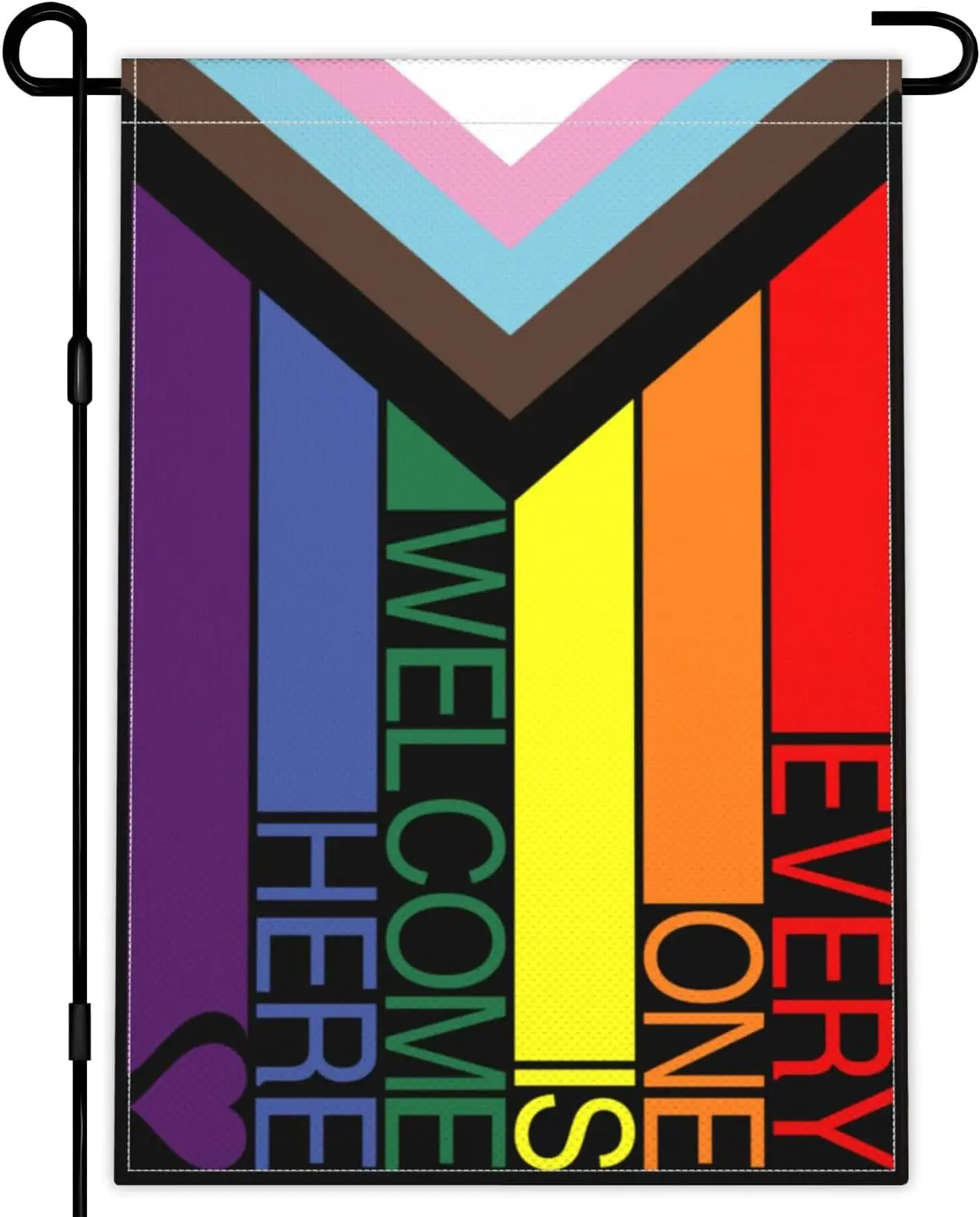 Everyone Is Welcome Here Garden Flag 12x18 Inch Progress Pride Garden Flag 3 Ply Polyester Double Sided LGBTQ Pansexual Rainbow