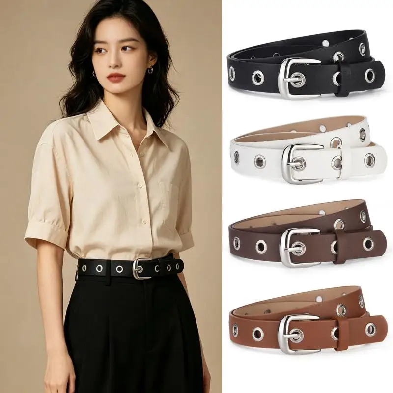 2.8CM X 108CM Women Belt Korean Style Simple All match Thin Decoration Ins Pin Buckle Air Eye Metal Fashion Commuter Waist