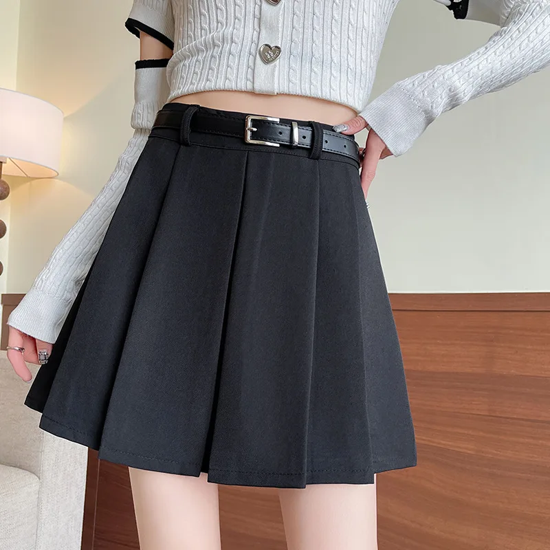 2026 New Women Dark Purple High Waist Pleated Mini Skirt Streetwear Woman A Line Flared Skort Preppy Casual Korean Short Skirts