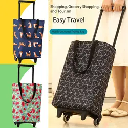 Trolley Bag Collapsible Shopping Cart with Wheels Reusable Shopping Trolley Folding Grocery Bag