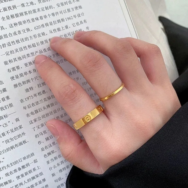 Couple Ring 9999 24K Real Gold Diamondless Wedding Ring Joint Ring Plain Rings versatile stacked women's rings for women