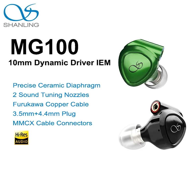 

SHANLING MG100 Wired Headphones In-Ear Earphones Dynamic HiFi Music Headphones IEM Hi-Res Audio Earphones MMCX 3.5mm+4.4mm Plug