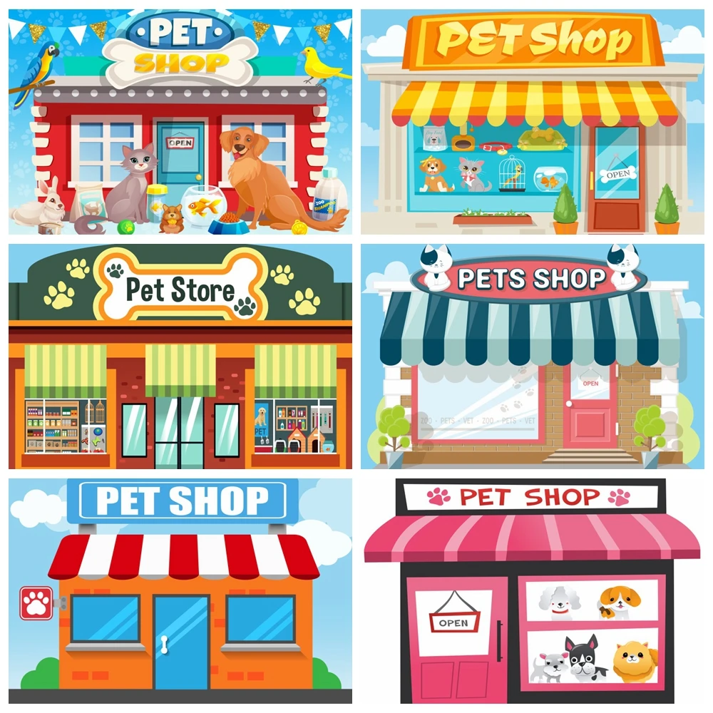 

Pet Shop Theme Photographic Backdrop Animal Cartoon Cats Dog Paw Birthday Party Kids Portait Photography Background Photo Studio