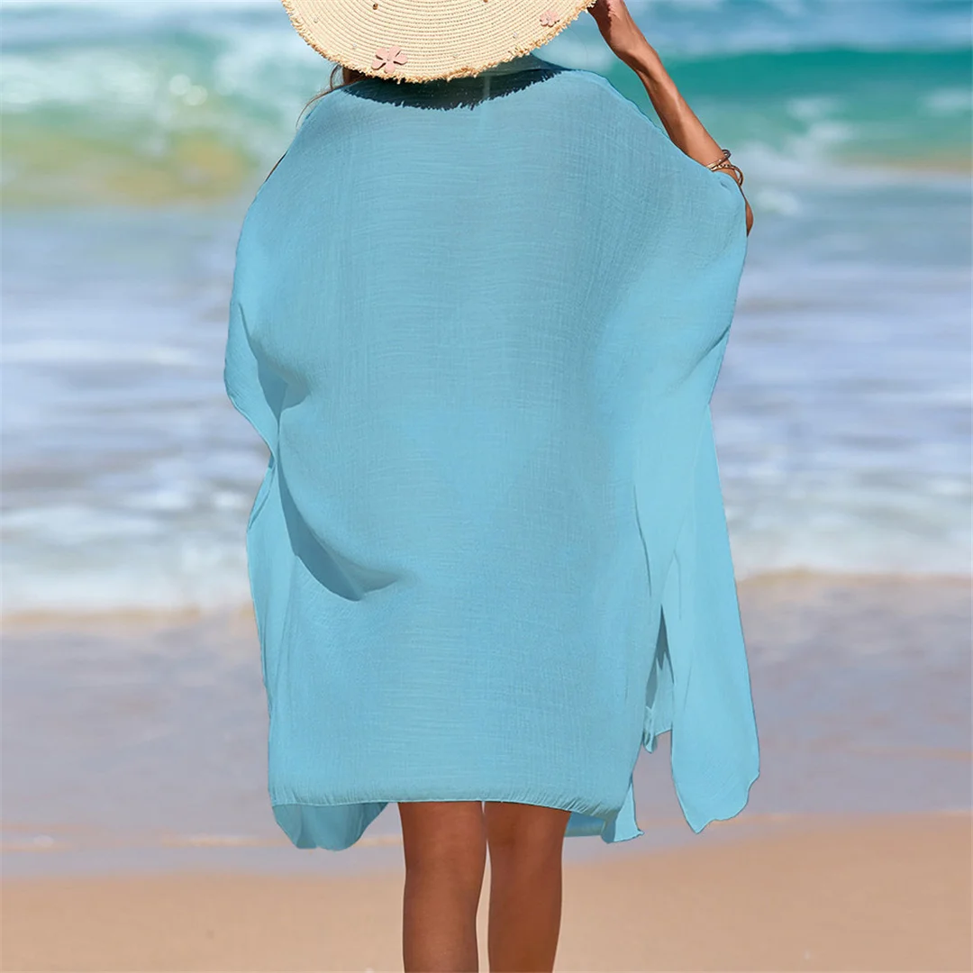 4 Farben, kurzärmeliges, langes Hemd, Oberteil, Tunika, Strandkleid, Strandbekleidung, Strandmode, Strandüberwurf, Damen, V7538 – Detail 19