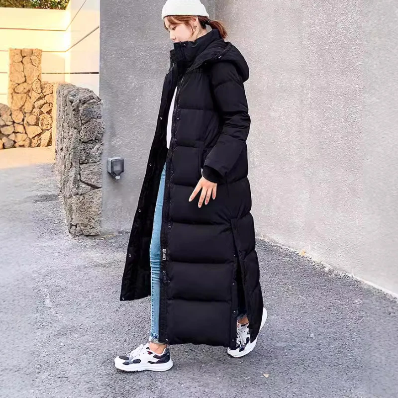 Women's Winter Down Jacket Long Puffer Coats Korean Simple Solid Fashion Outerwears Windproof Thick Warm Hooded Snow Down Coats