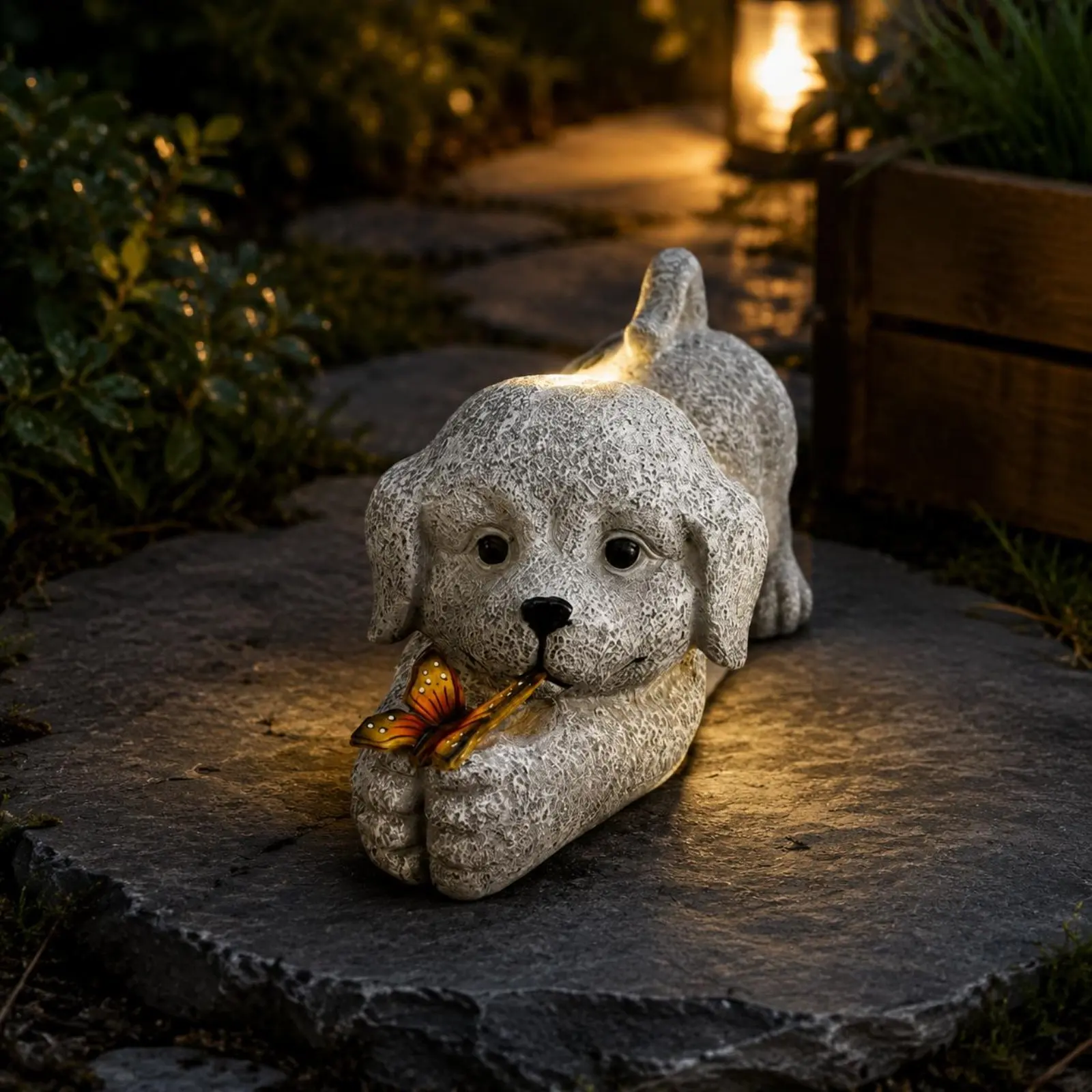 Solar Dog Statue Resin Craft Solar Dog Light Outdoor Decor Energy Saving No Wiring for Yard