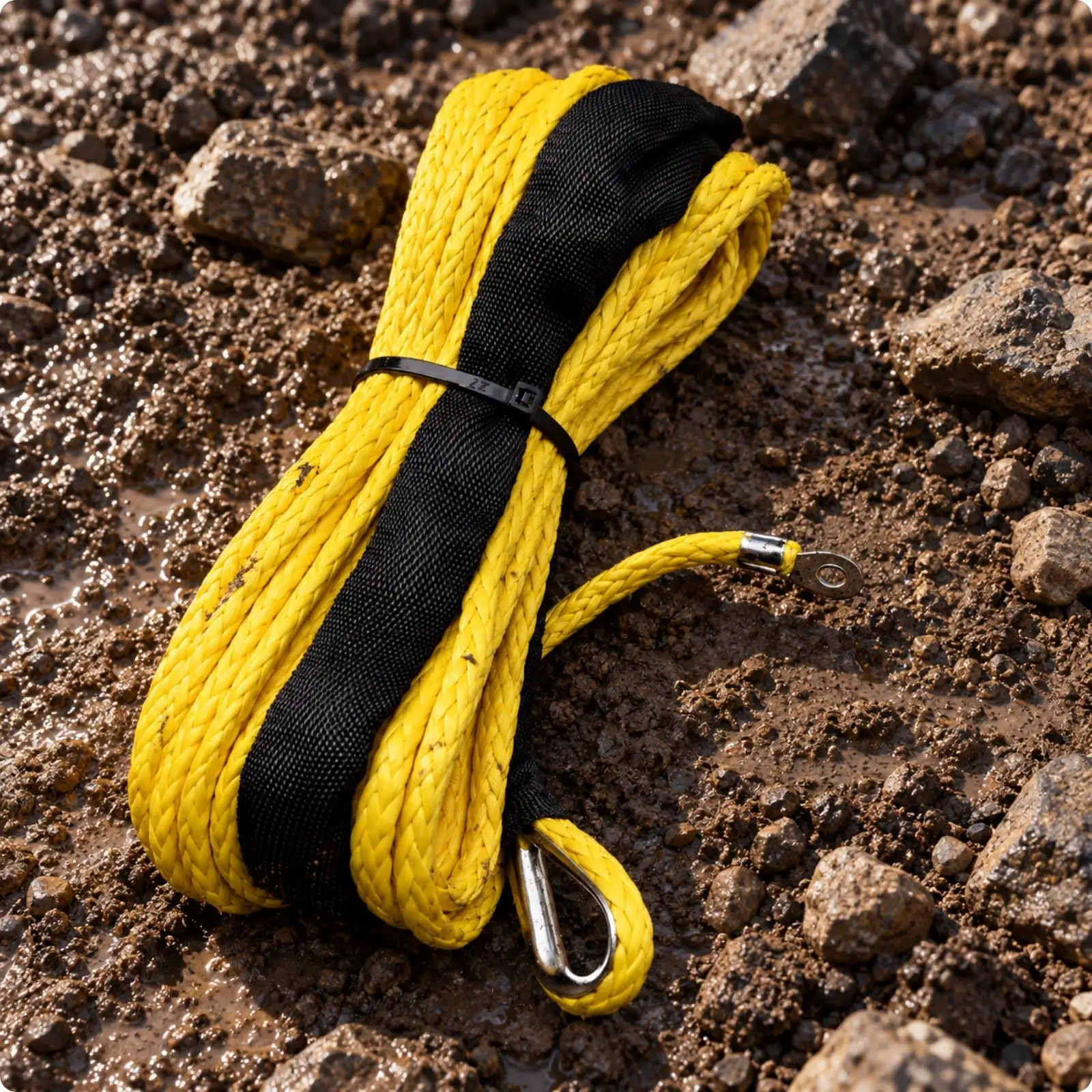 6mm 15m Synthetic Winch Rope UHMWPE Braided with Metal Hardware for ATV UTV Winch Use
