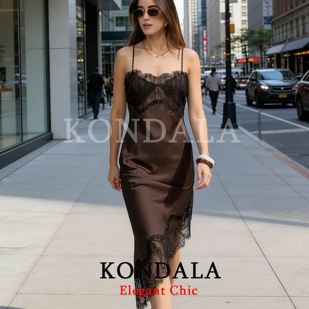 KONDALA Elegante Trendy Dame Kant Midi Cami Jurk Asymmetrie Jurk 2026 Lente Zomer Mode Etentje Mujer Jarretel Jurk