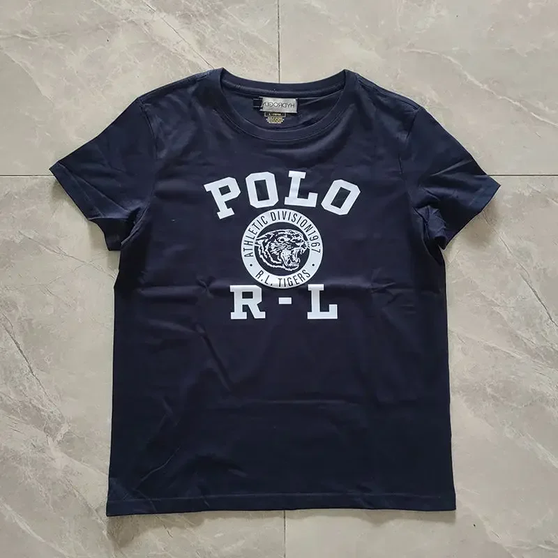 2025 Summer New Rl 2025 New Hot Crew Neck T-shirt Fashion Luxury Brand Men's and Women's Casual Cotton Letter Printing T-shirt