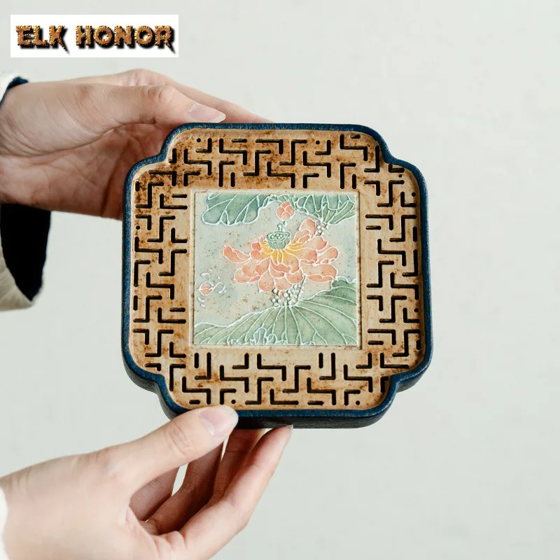 Pure Hand-painted Lotus Pot Bearing Holder Gaiwan Anti-scald Mat Water Storage Dry Soaking Table Tea Tray Coasters Tea Services