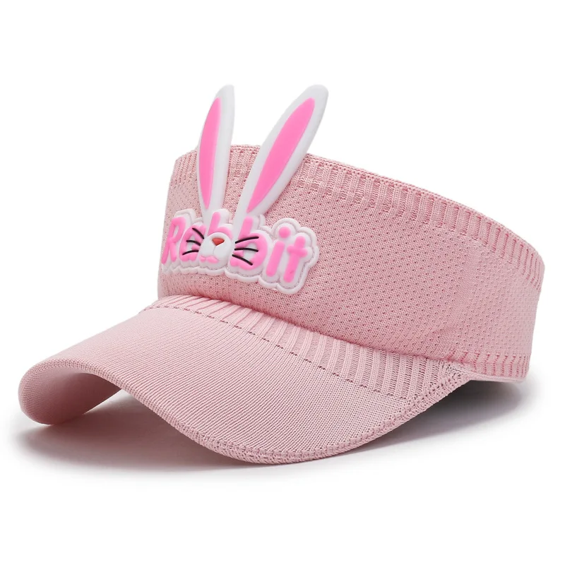 New Kids Sun Hats Children Summer Visors Cute Rabbit Ears Baby Hat Knitted Breathable Caps for Kids Boys Girls 3-12years Old