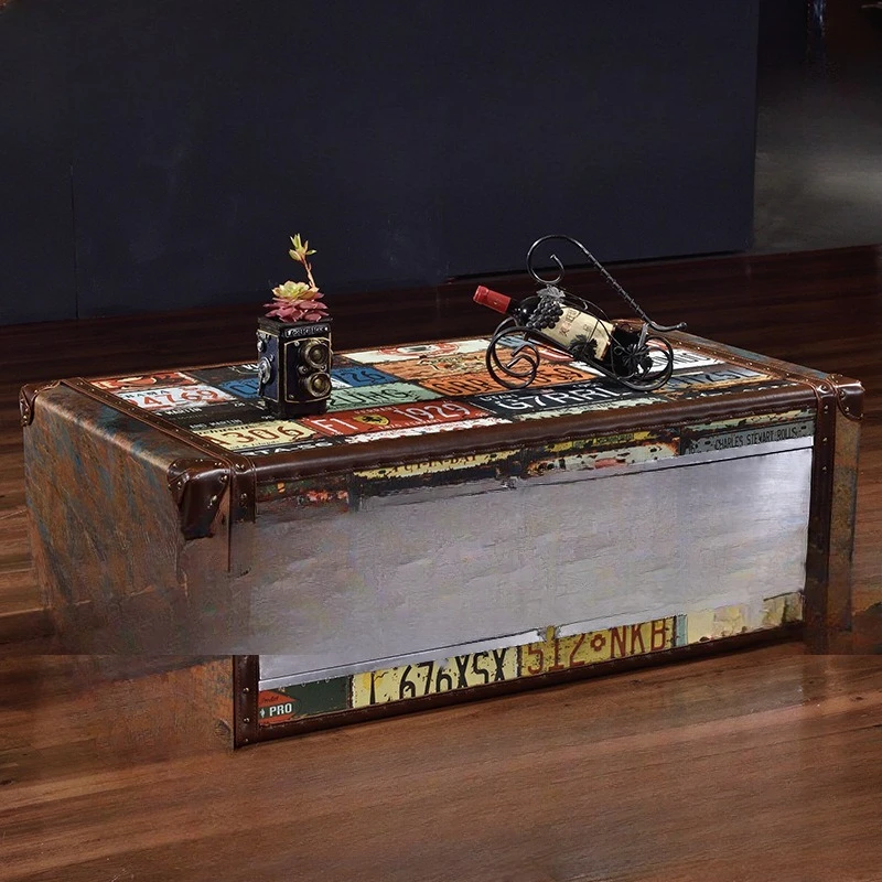 

Retro coffee table industrial style leather double pumping coffee table clothing store