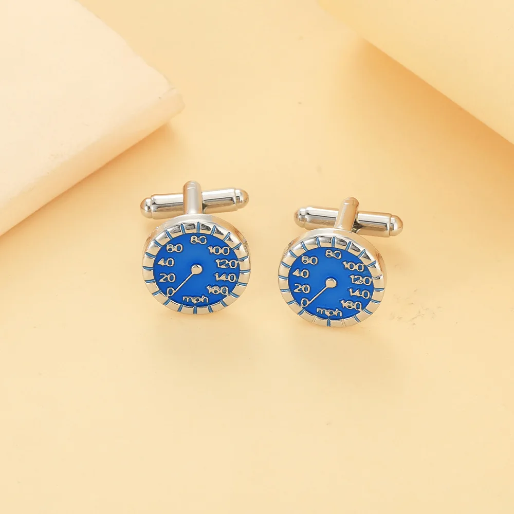 Gemelos redondos azules Velocímetro de coche creativo Velocidad ​ ​ tachuelas con mangas de esfera, decoración versátil de puño de camisa de traje de alta gama
