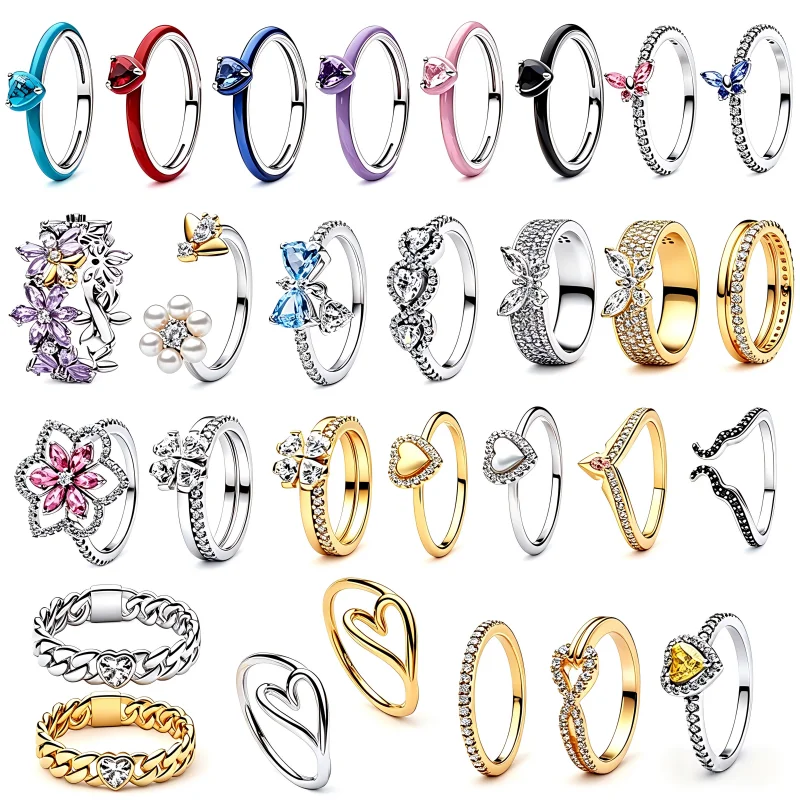 

New s925 Silver Pink Flower Bee and Bow Women's Ring Fashionable and Versatile Gift for Friends