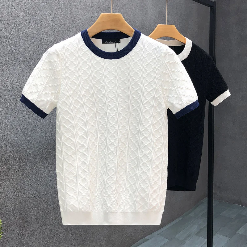 

High-End Short-Sleeve Sweater Men'S Trendy Spring And Autumn Base Layer 2023 Winter New Men'S Thin Knitted Sweater