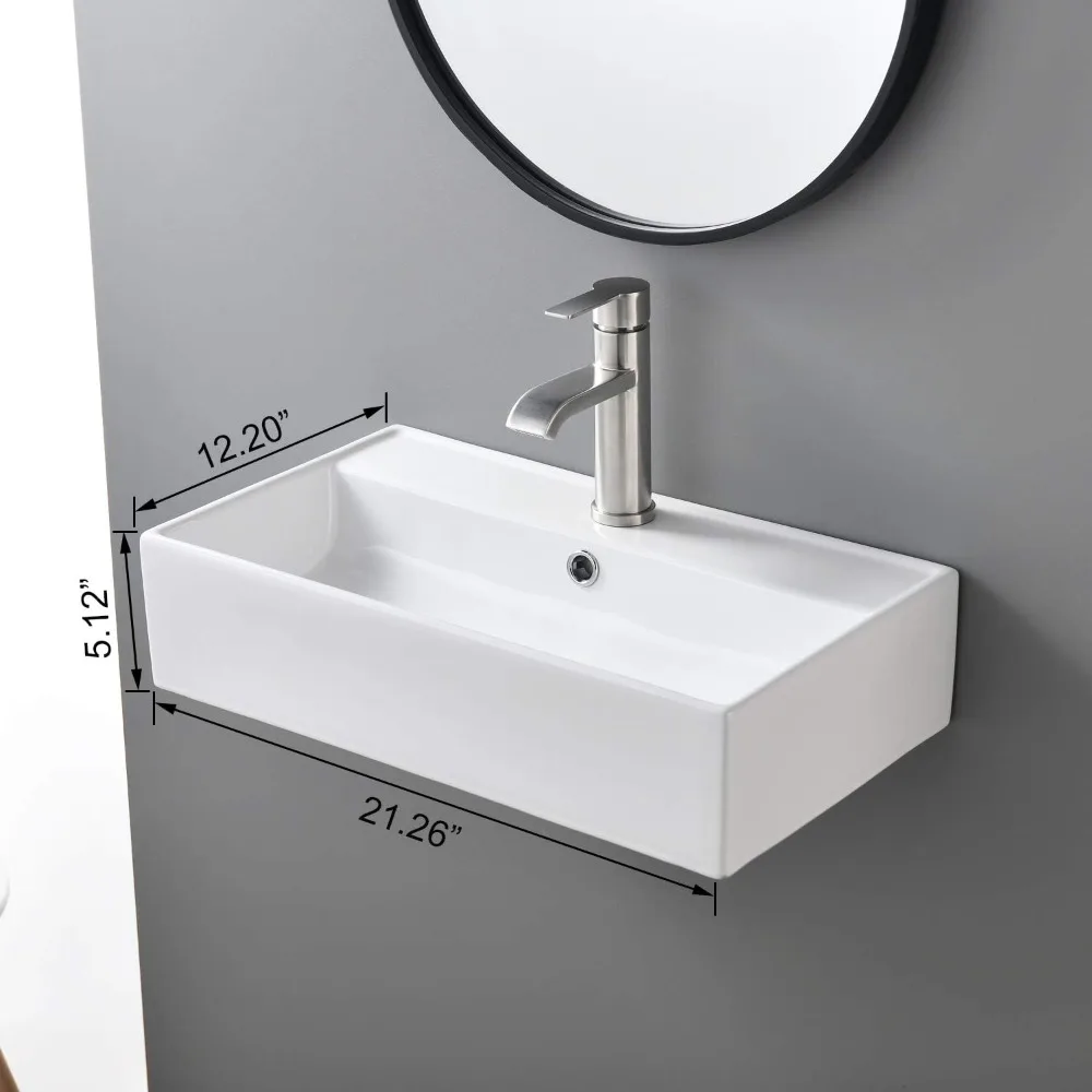 Contemporary Ceramic Wall Hung Bathroom Container Sink Rectangular Single Hole Bowl Laundry Half Bath Small Bathroom Sink Home