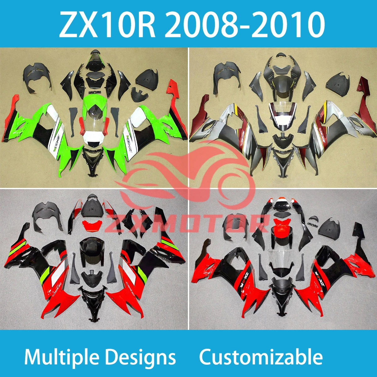 For KAWASAKI ZX 10R 2008 2009 2010 Injection Fairing Set ZX10R 08 09 10 Motorcycle Aftermarket Fairings Kit